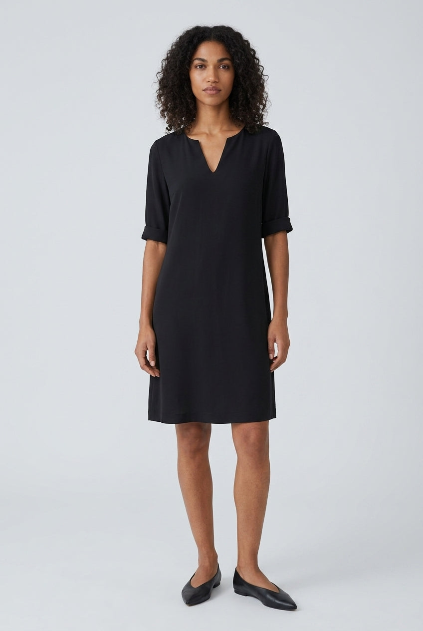 Elegant A-Line Dress for Women, V-Neck Mid-Sleeve Silk-Chiffon Blend, for Work, Casual, Special Occasions & Everyday Wea