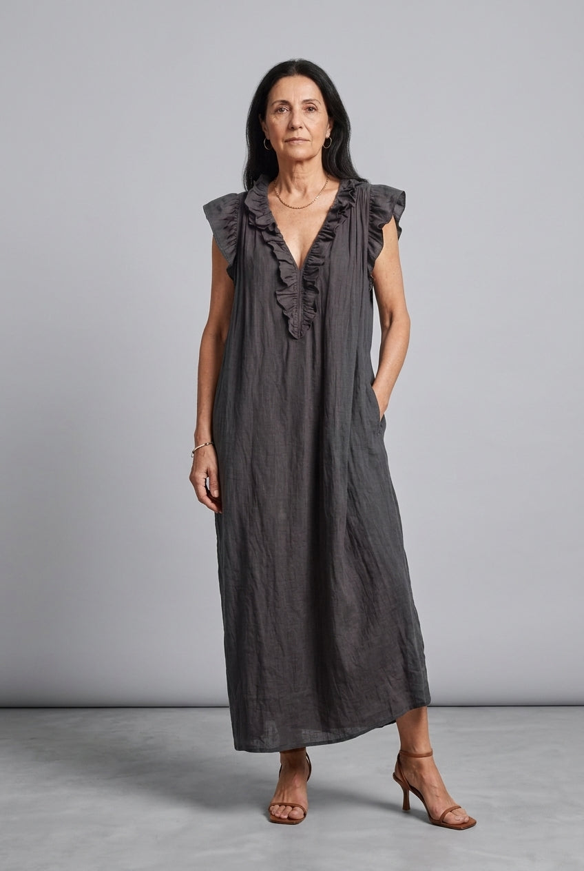 Elegant Ruffle Sleeveless Dress for Women, Soft Relaxed Fit Sleeveless with Ruffles, for Brunch, Holiday, Garden Party &
