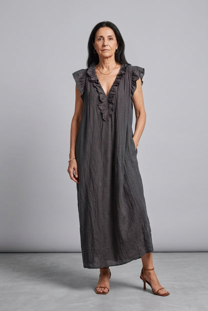 Elegant Ruffle Sleeveless Dress for Women, Soft Relaxed Fit Sleeveless with Ruffles, for Brunch, Holiday, Garden Party &