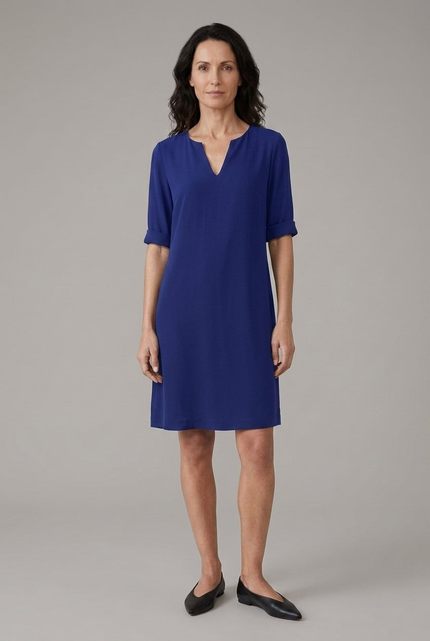 Elegant A-Line Dress for Women, V-Neck Mid-Sleeve Silk-Chiffon Blend, for Work, Casual, Special Occasions & Everyday Wea