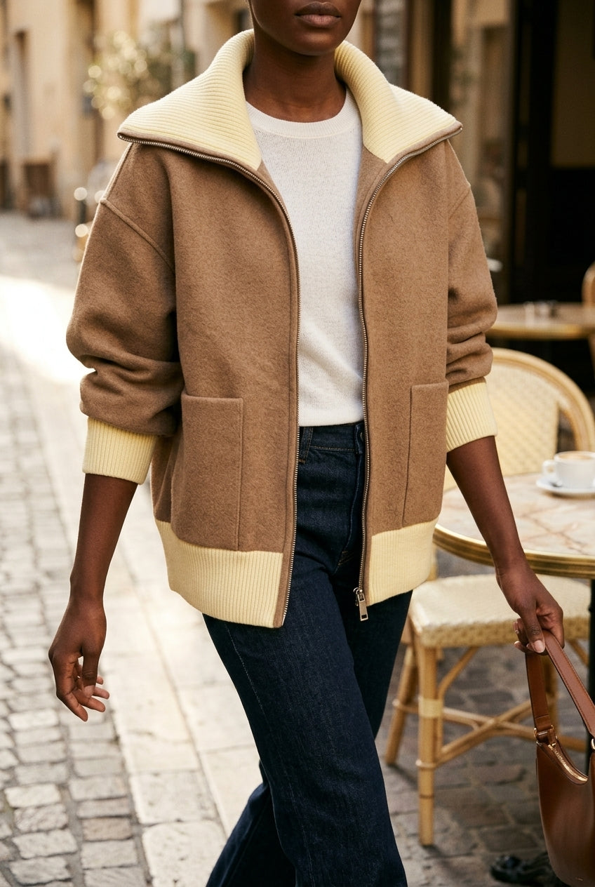 Anina | Contrast Knit Zipper Sweater