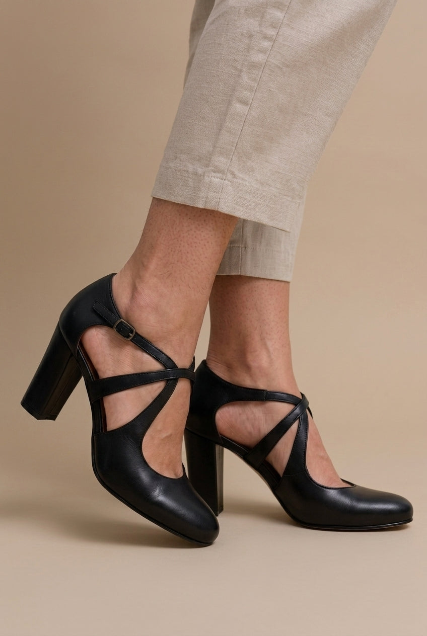 Elegant Comfort Strap Heels for Women, Block Heel with Secure Strap & Shock-Absorbing Sole, for Work, Casual, Dressy & E