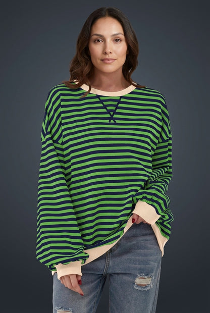 Casual Long Sleeve Striped Sweatshirt for Women, Relaxed Fit Soft Cozy, for Everyday, Lounging, Weekend & Casual Wear