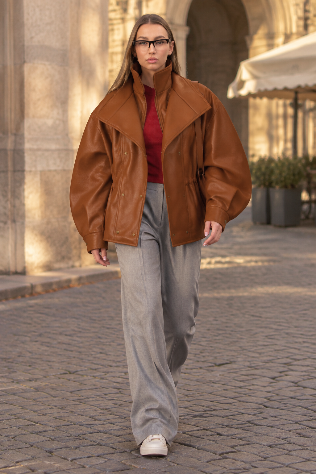 Meika | Glossy Faux Leather Jacket
