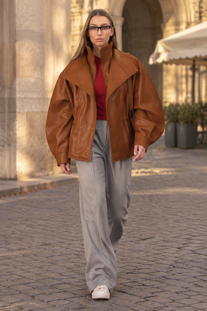 Meika | Glossy Faux Leather Jacket