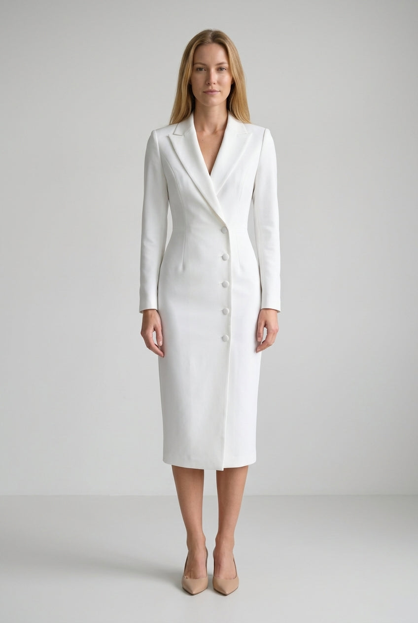 Tailored V-Neck Blazer Dress for Women, Midi Length Elegant Professional, for Work, Events, Evening & Everyday Wear