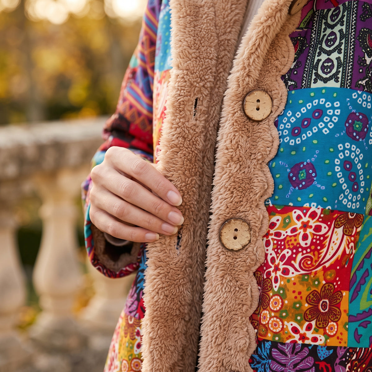 Anni | Fleece-Lined Patchwork Hooded Jacket