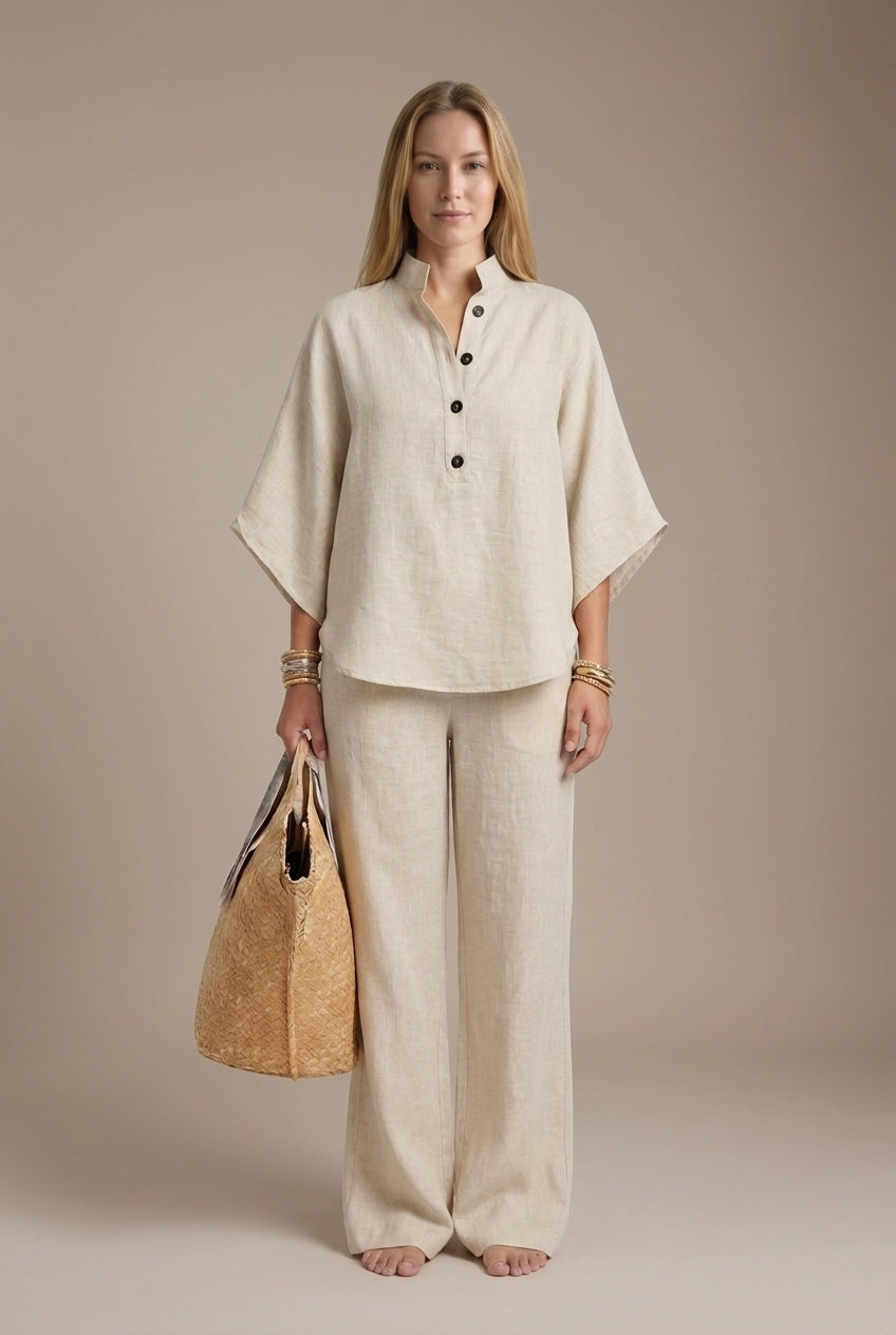 Elegant 2-Piece Set for Women, Collared Top Wide-Leg Trousers Relaxed Fit, for Work, Office & Everyday Wear