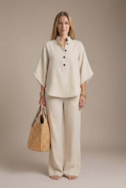 Elegant 2-Piece Set for Women, Collared Top Wide-Leg Trousers Relaxed Fit, for Work, Office & Everyday Wear