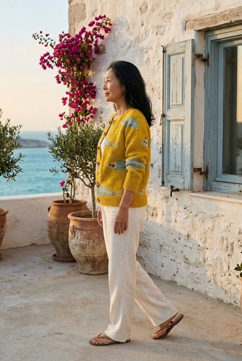 Alba Ginevra | Fish Print Button-Down Cardigan