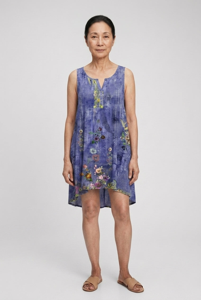 Bohemian Floral Sleeveless Tunic Dress for Women, Lightweight Relaxed Fit, for Summer, Beach, Vacation & Everyday Wear