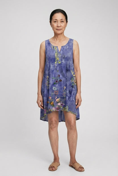 Bohemian Floral Sleeveless Tunic Dress for Women, Lightweight Relaxed Fit, for Summer, Beach, Vacation & Everyday Wear