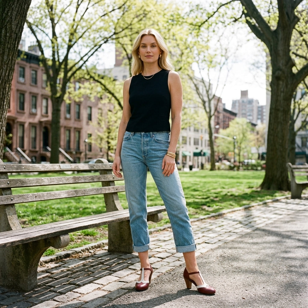 Rue | Brogue T-Strap Pump