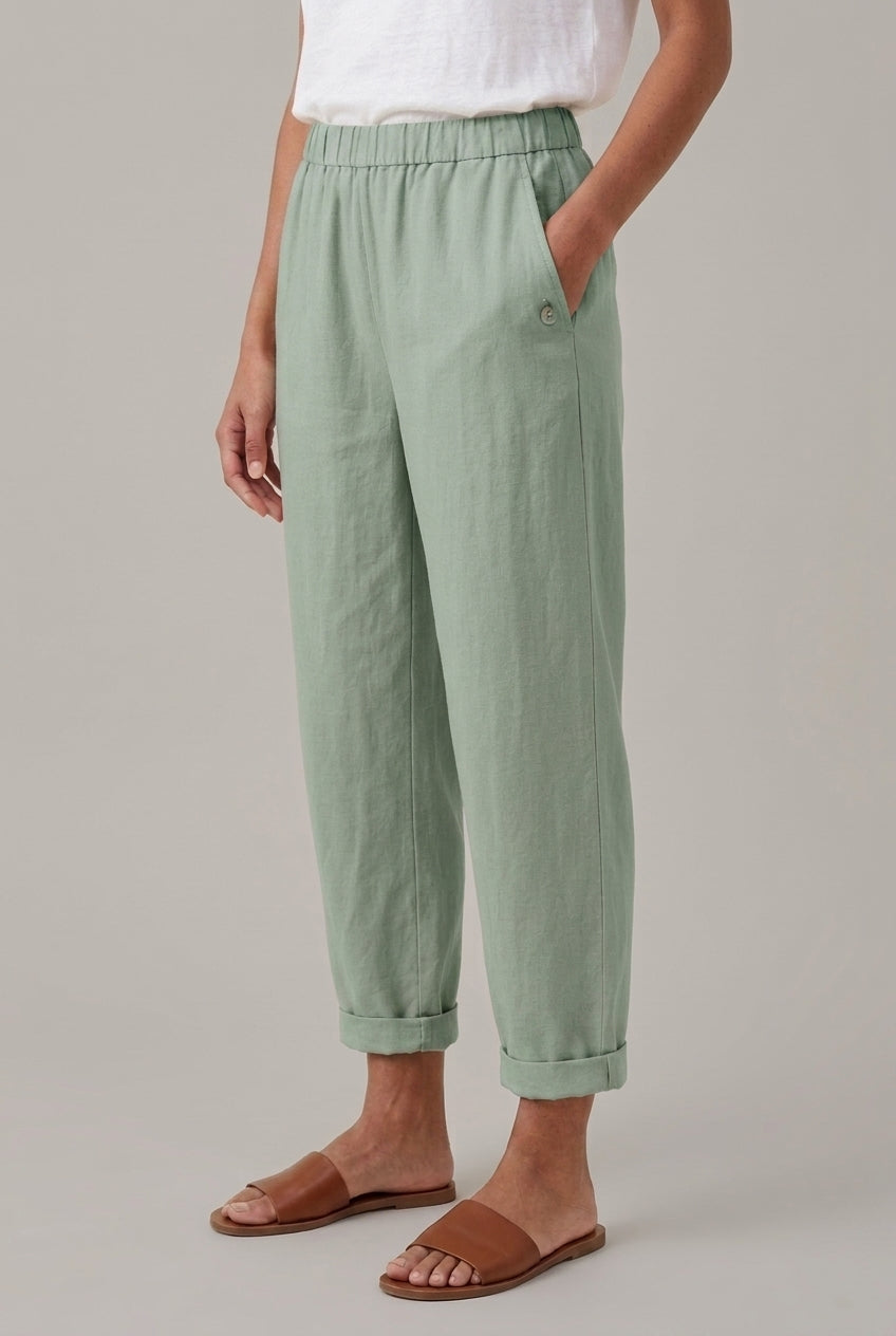 Relaxed Straight-Leg Trousers for Women, Cotton Blend Elastic Waistband, for Everyday Wear, Travel, Casual & Lounging