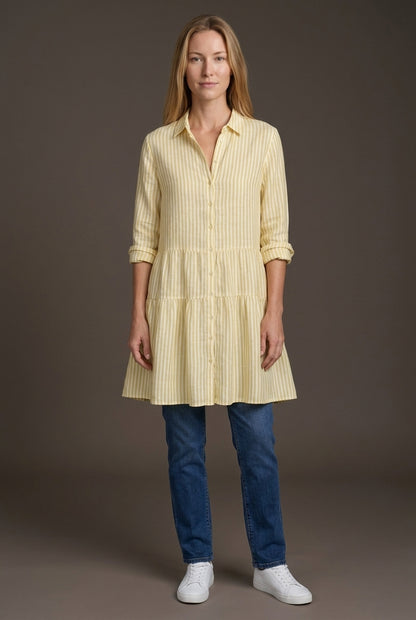Breezy Striped Dress for Women, Button-Front Vertical Stripe Relaxed Fit, for Summer, Vacation, Brunch & Everyday Wear