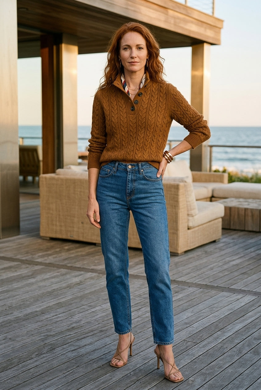 Ilse Blanche | Cable Knit Button-Up Sweater