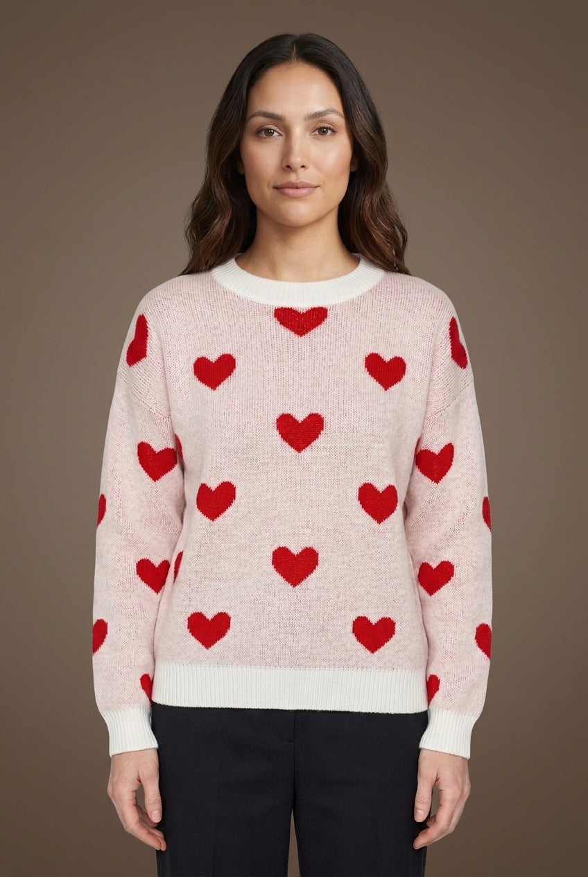 Elegant Heart Pattern Sweater for Women, Soft Knit Relaxed Fit, for Work, Casual, Everyday & Weekend Wear