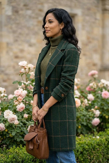 Alisa | Wool-Blend Tweed Check Coat