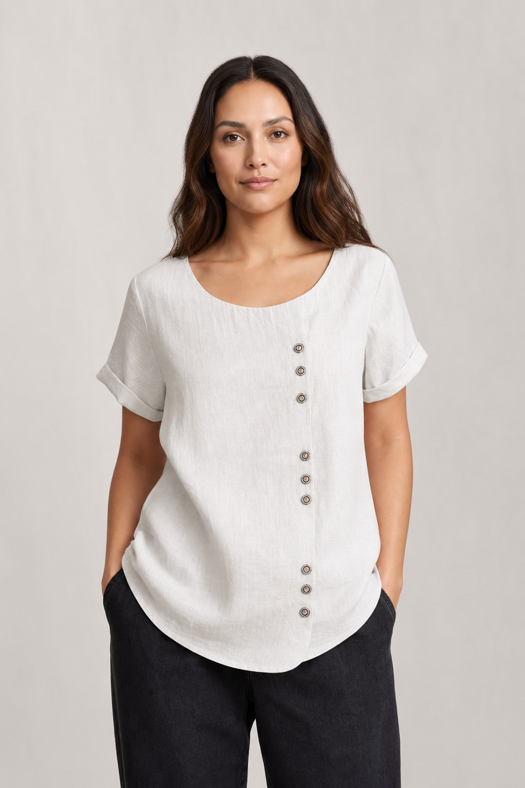 Faye | Women's Casual Linen Button-Front Tunic Top