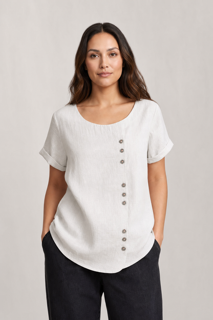 Faye | Women's Casual Linen Button-Front Tunic Top