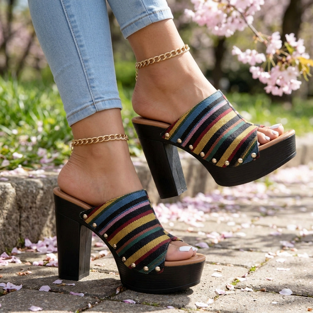 Nolwenn Jehanne | Striped Woven Open Toe Heel