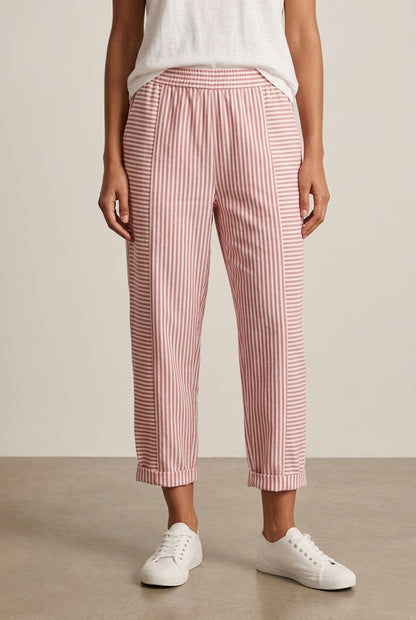 Relaxed Striped Summer Pants for Women, Lightweight Breathable Tapered with Elastic Waistband, for Travel, Casual & Ever