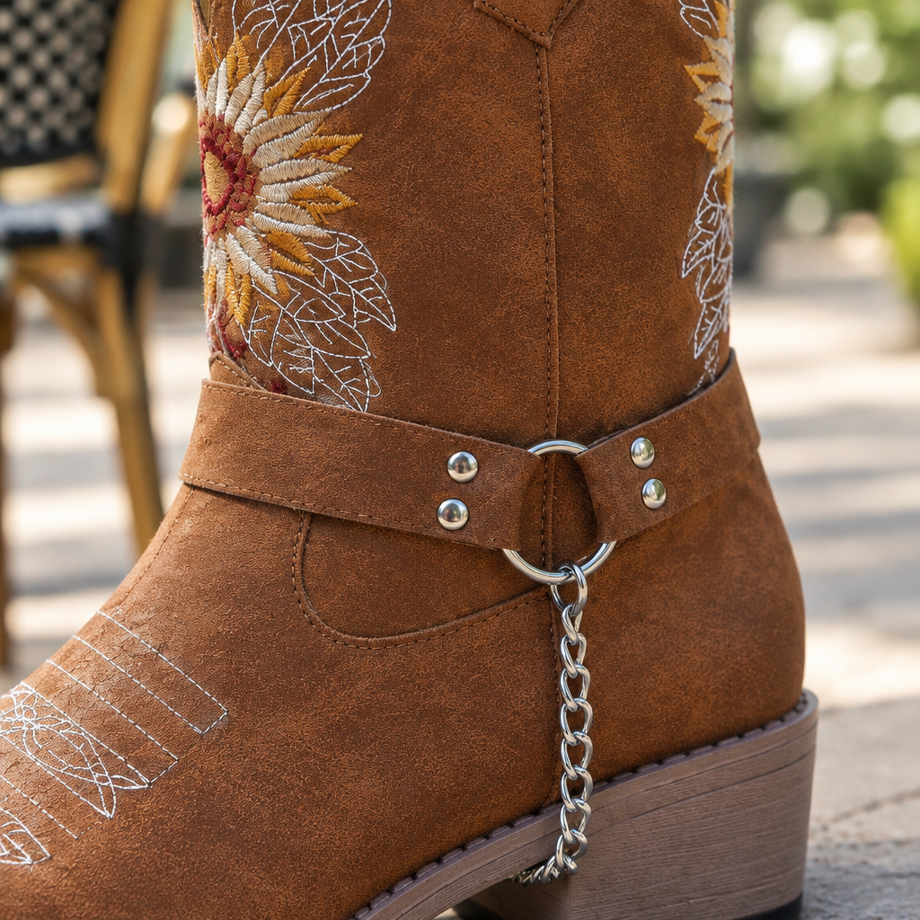 Andia | Western Embroidered Slip-On Boot