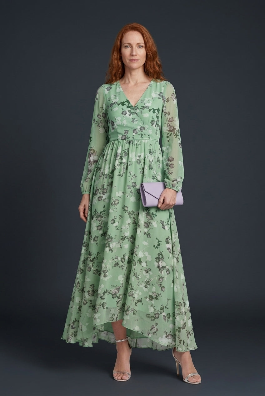 Elegant Floral Midi Dress for Women, Short Sleeve Tailored with Breathable Fabric, for Garden Party, Casual & Special Oc
