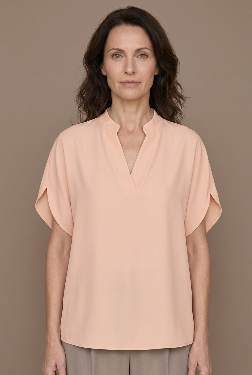Soft V-Neck Blouse for Women, Lightweight Blend Relaxed Fit Hip-Length, for Office, Casual, Layering & Everyday Wear