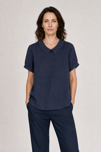 Veya | Women's Casual Linen Peter Pan Collar Short Sleeve Top