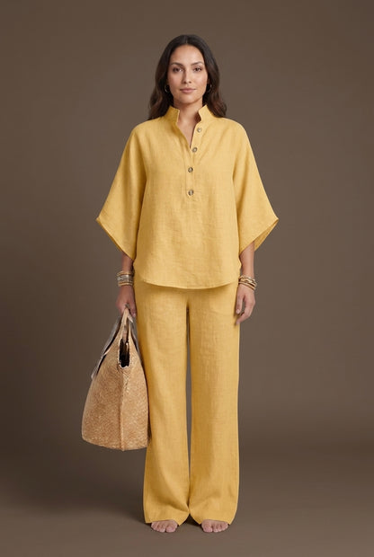 Elegant 2-Piece Set for Women, Collared Top Wide-Leg Trousers Relaxed Fit, for Work, Office & Everyday Wear