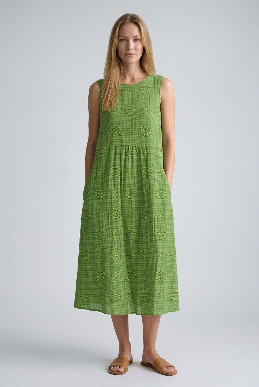Elegant Midi Dress for Women, Lightweight Breathable Embroidered Sleeveless with Hidden Pockets, for Beach, Garden, Casu