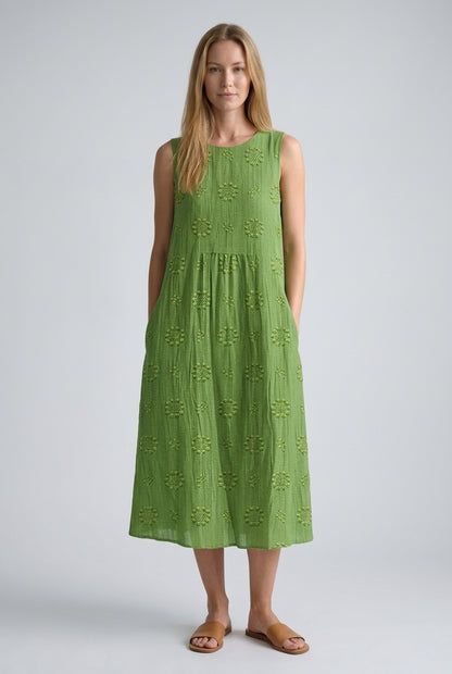 Elegant Midi Dress for Women, Lightweight Breathable Embroidered Sleeveless with Hidden Pockets, for Beach, Garden, Casu
