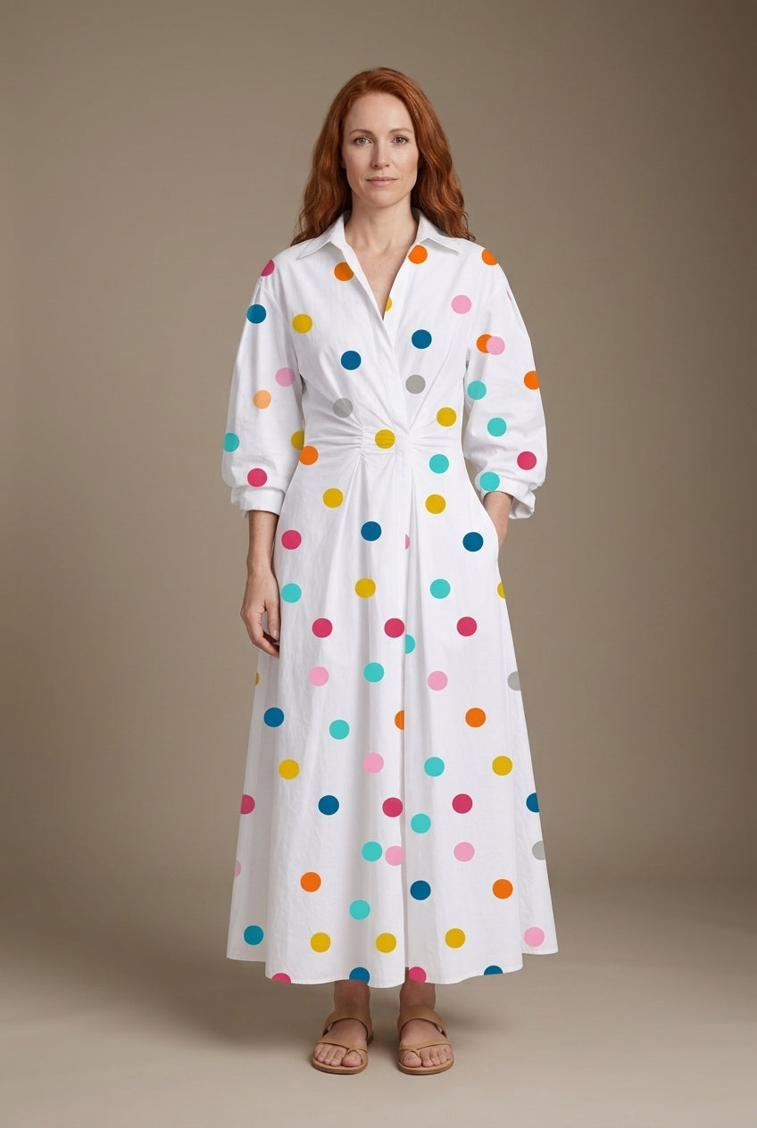 Elegant Front Wrap Collared Maxi Dress for Women, Flowing Long-Sleeve Sophisticated, for Work, Evening, Wedding Guest & 