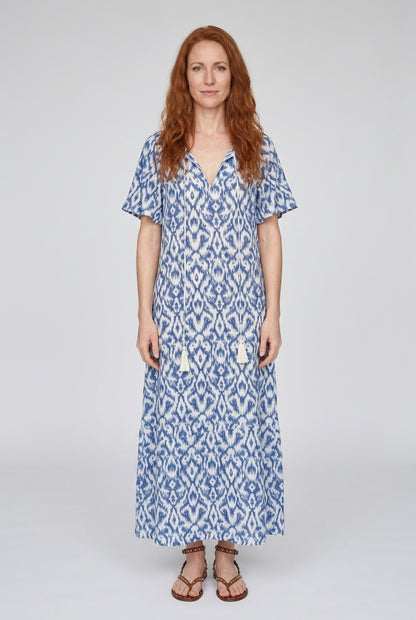 Boho V-Neck Summer Dress for Women, Flowing Vintage-Inspired Pattern Relaxed Fit, for Vacation, Brunch, Date Night & Eve