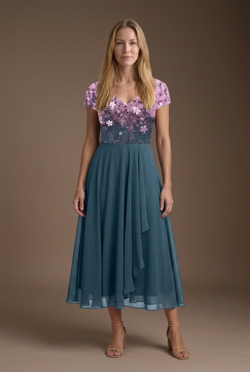 Elegant Floral Evening Dress for Women, Flowing Silhouette with Delicate Florals, for Weddings, Special Events & Celebra