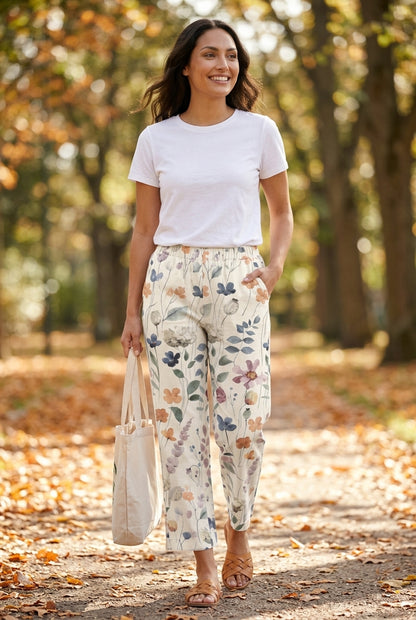 Floral Print Cropped Pants with Pockets for Women