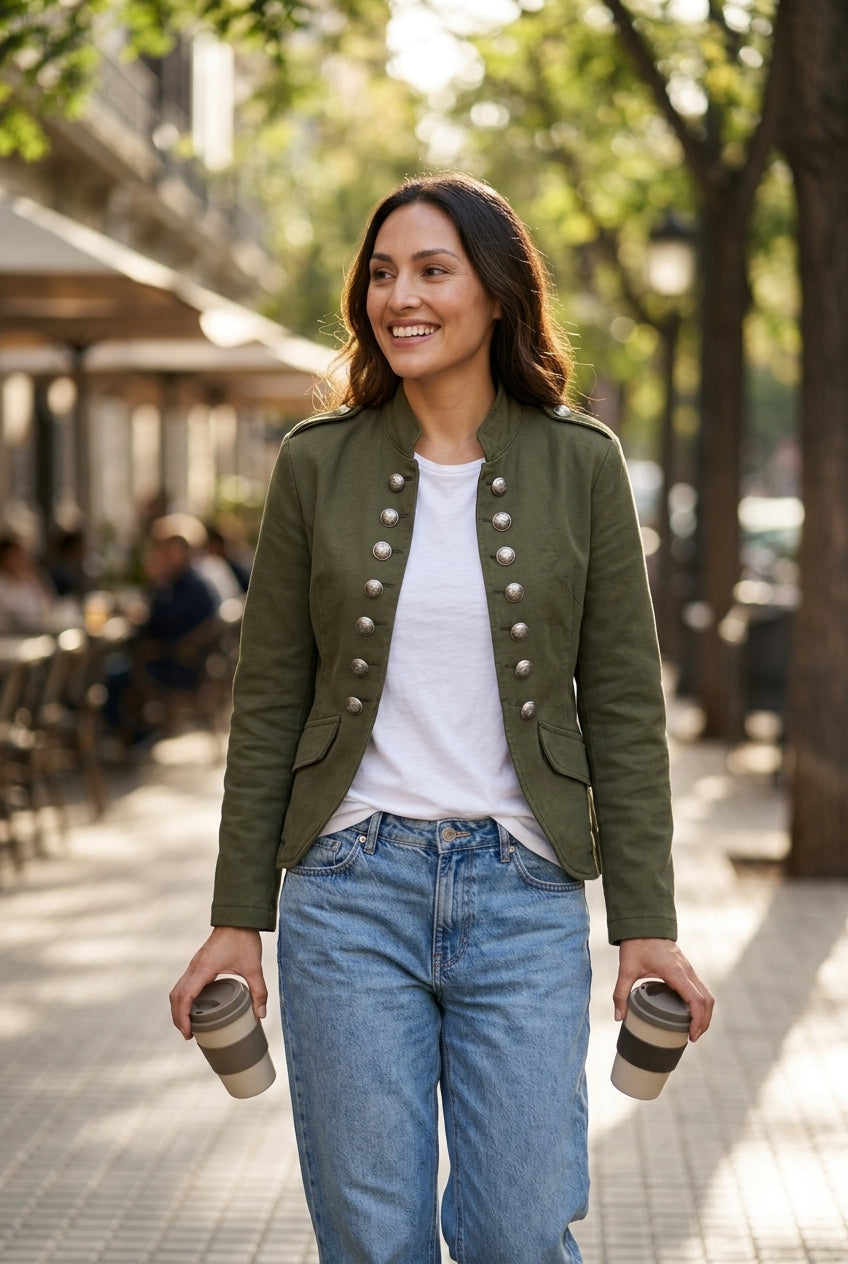 Hela | Women's Double Breasted Military Cropped Jacket with Long Sleeve