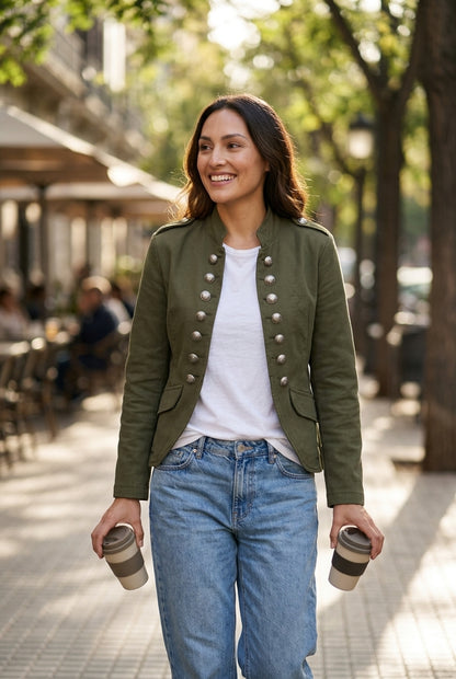 Hela | Women's Double Breasted Military Cropped Jacket with Long Sleeve