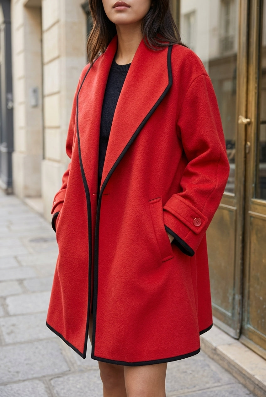 Lou | Wool-Blend Swing Coat with Contrast Trim