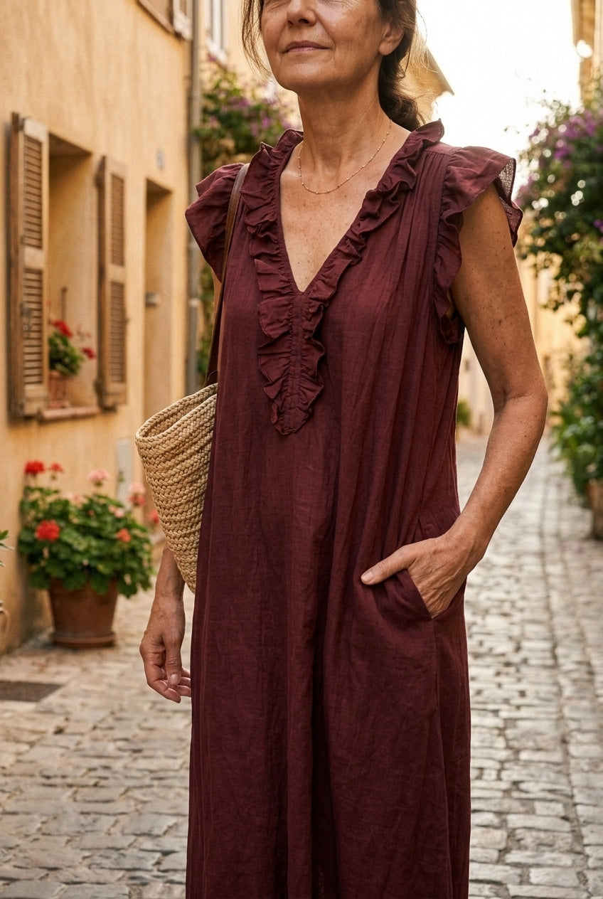 Elegant Ruffle Sleeveless Dress for Women, Soft Relaxed Fit Sleeveless with Ruffles, for Brunch, Holiday, Garden Party &