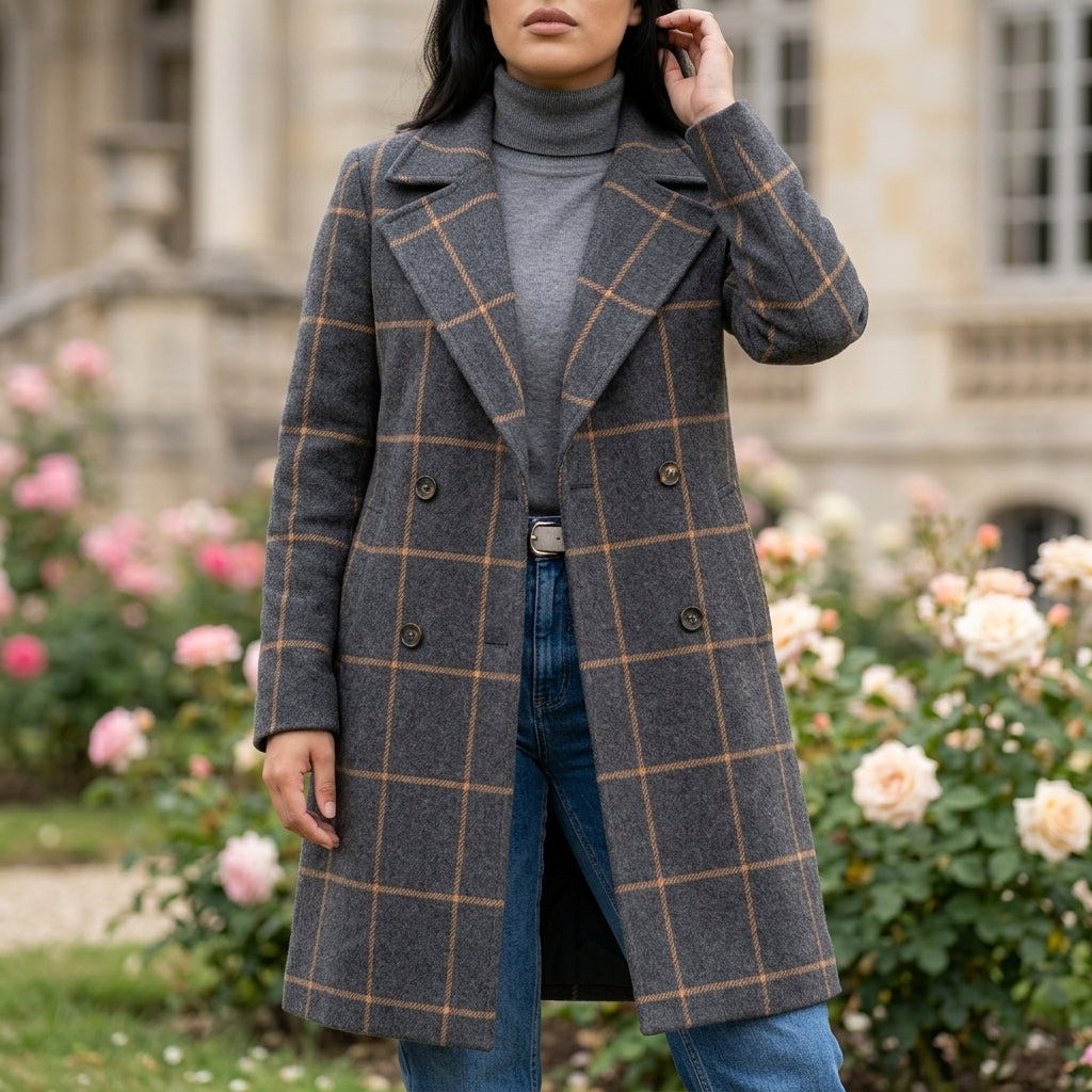 Alisa | Wool-Blend Tweed Check Coat