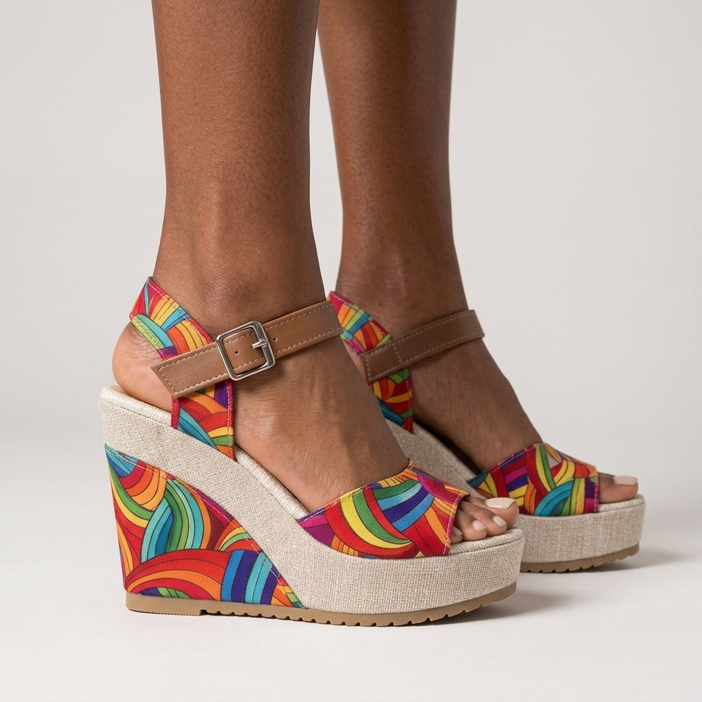 Wilma | Patterned Buckle Platform Heels