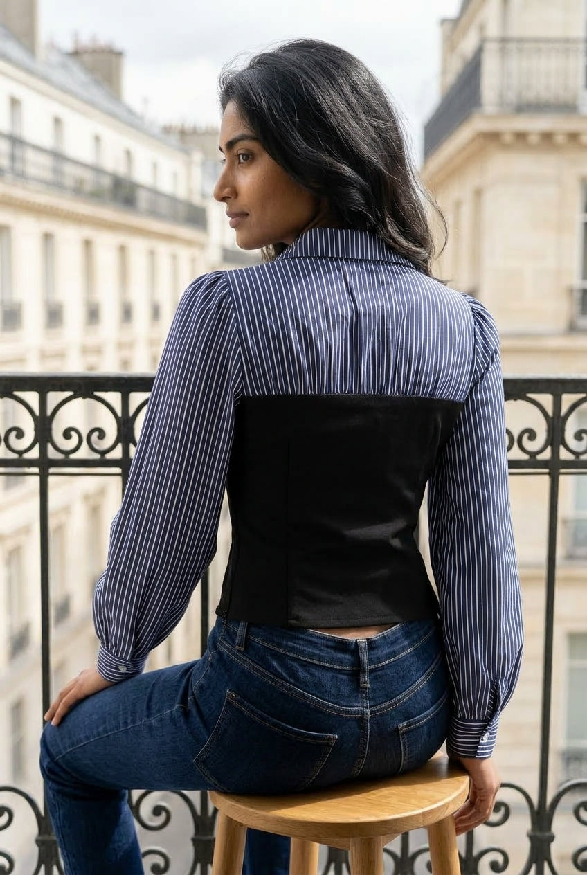 Sukya | Striped Bishop-Sleeve Shirt