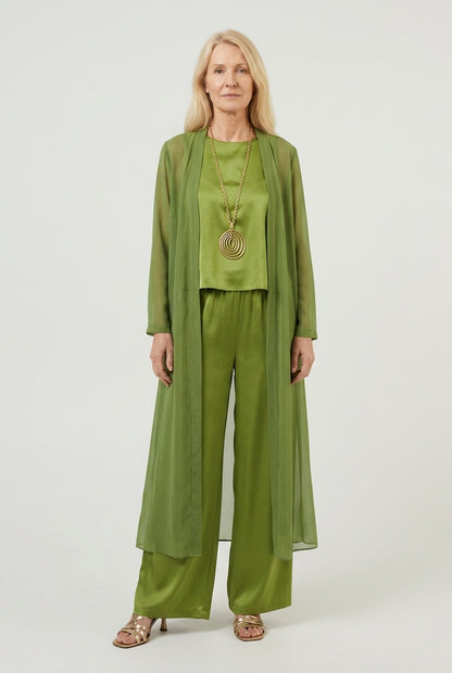 Elegant Three-Piece Set for Women, Sleeveless Top Wide-Leg Pants Lightweight Cardigan, for Work, Casual & Everyday Wear