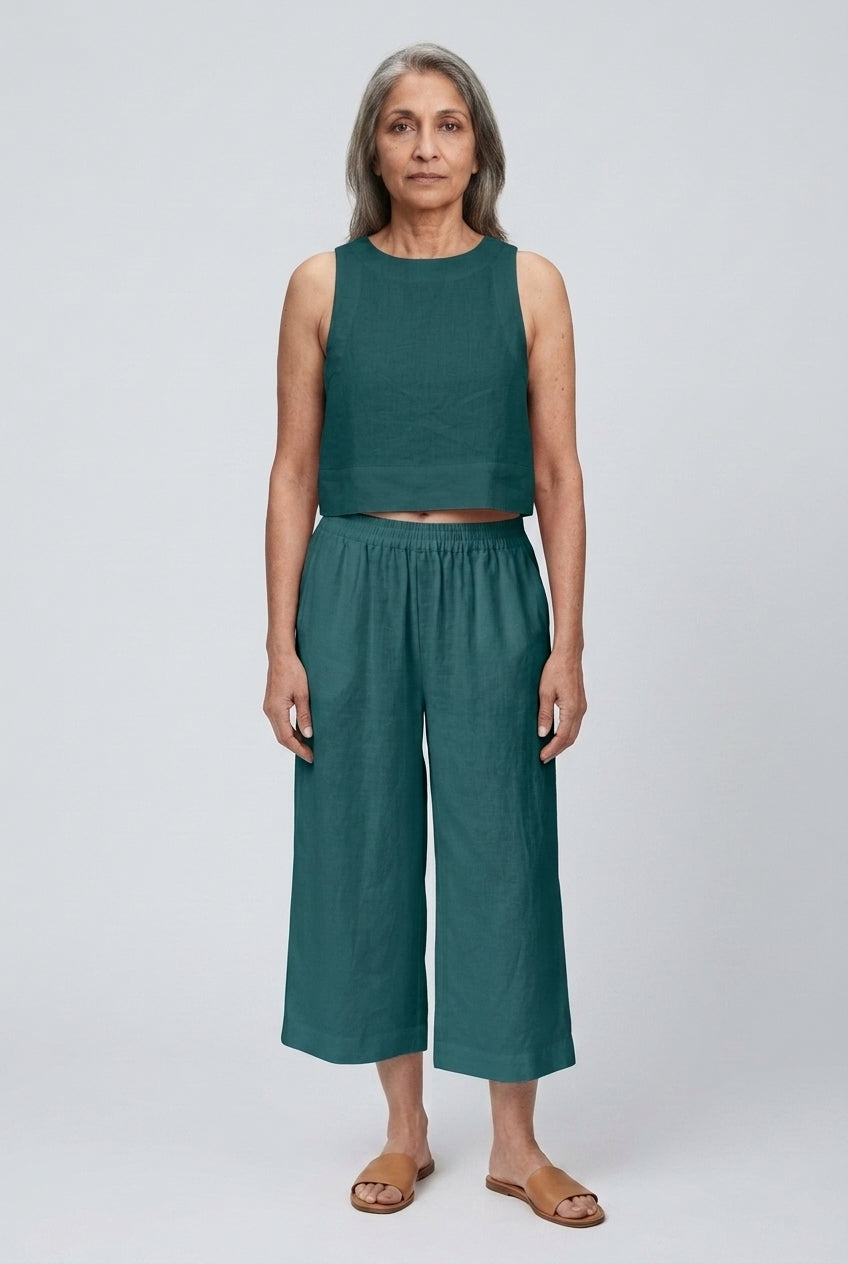 Casual Sleeveless Capri Pants Set for Women, Crop Top Wide-Leg, Lightweight Breathable, for Summer, Vacation, Everyday &