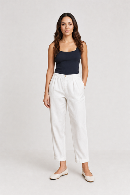 Talia | Women's Linen Tapered Cropped Cuffed Pants