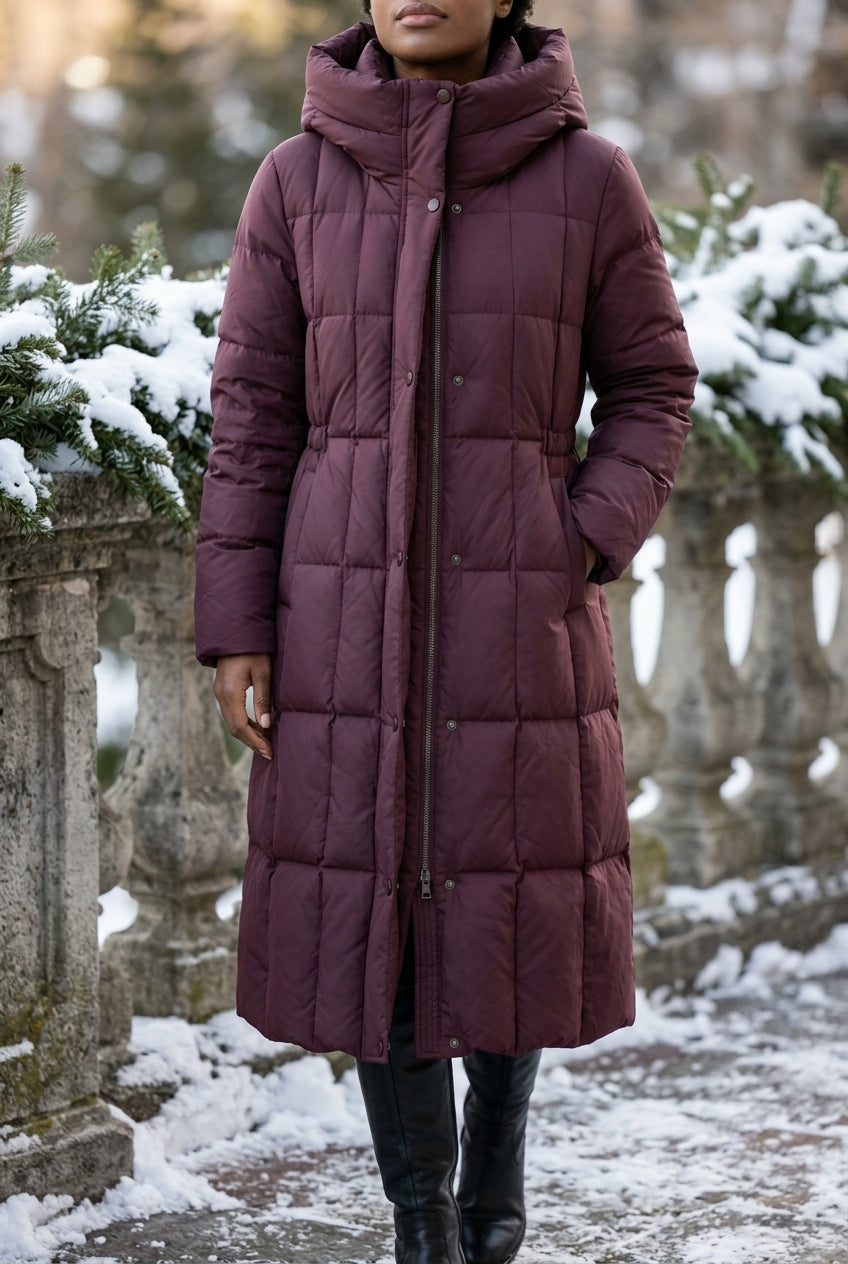 Elina | Hooded Knee-Length Down Puffer Jacket