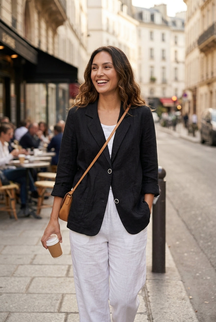 Sira | Women's Relaxed Two Button Blazer with 3/4 Sleeves and Front Pockets