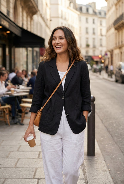 Sira | Women's Relaxed Two Button Blazer with 3/4 Sleeves and Front Pockets